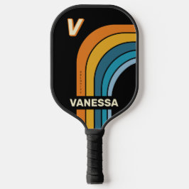 Zwarte Regenboog Boog met Naam & Initiaal Pickleball Paddle