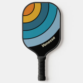 Zwarte Regenboog Cirkel Streep met Naam Pickleball Paddle