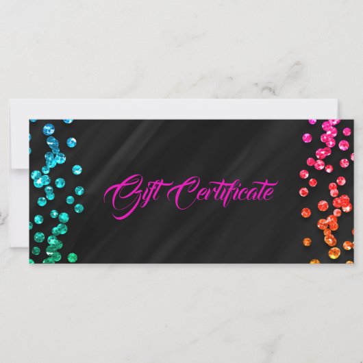 Zwarte Regenboog Confetti Stippen Cadeaubon (Voorkant)