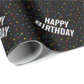 Zwarte regenboog Confetti Stippen Happy Birthday Cadeaupapier (Rol Hoek)