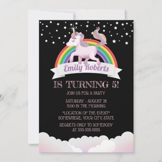 Zwarte regenboog en cute Unicorn Kaart (Voorkant)