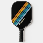 Zwarte Regenboog Gestreept met Naam Pickleball Paddle (Achterkant)
