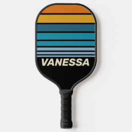 Zwarte Regenboog Horizon Strepen met Naam Pickleball Paddle