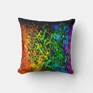 Zwarte Regenboog Kleur Verf Spatten Kleurig Kussen