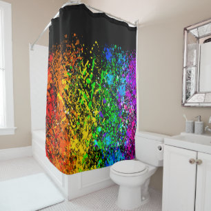 Zwarte Regenboog Kleur Verf Spatten Kleurrijk Douchegordijn