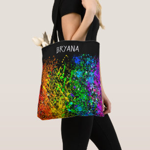 Zwarte Regenboog Kleur Verf Spatten Kleurrijk Tote Bag
