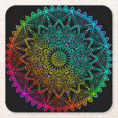 Zwarte Regenboog Mandala Kartonnen Onderzetters (Voorkant)