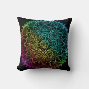 Zwarte Regenboog Mandala Kussen