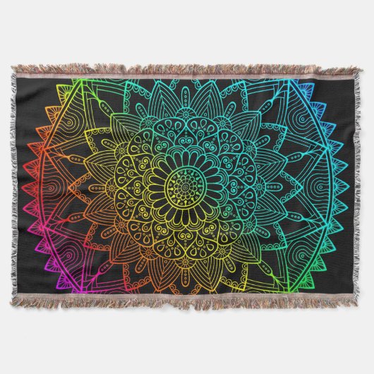 Zwarte Regenboog Mandala Poster Deken (Voorkant)