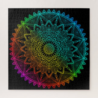 Zwarte Regenboog Mandala Poster Legpuzzel
