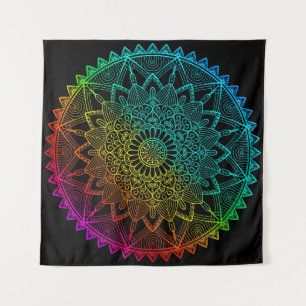 Zwarte Regenboog Mandala Poster Wandkleed