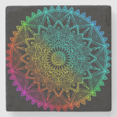 Zwarte Regenboog Mandala Stenen Onderzetter (Voorkant)