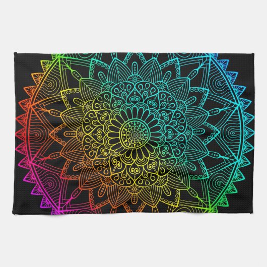 Zwarte Regenboog Mandala Theedoek (Horizontaal)