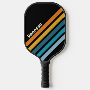 Zwarte Regenboog Schuin Strepen met Naam Pickleball Paddle