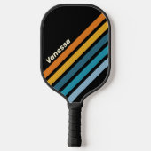 Zwarte Regenboog Schuin Strepen met Naam Pickleball Paddle (Achterkant)