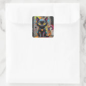 Zwarte Regenboog Spat Cat Vierkante Sticker (Tas)