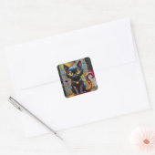 Zwarte Regenboog Spat Cat Vierkante Sticker (Envelop)