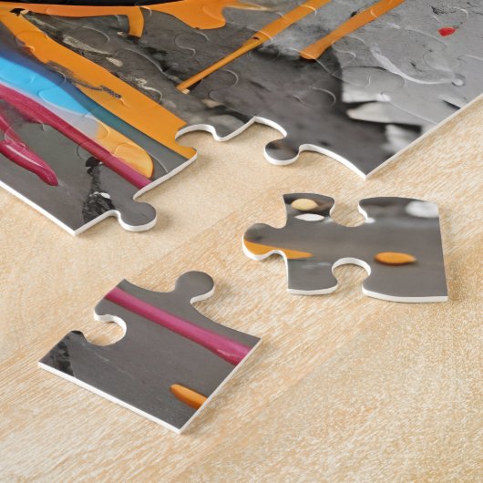 Zwarte Regenboog Splatter Kat Jigsaw Puzzel (Zijkant)