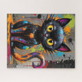Zwarte Regenboog Splatter Kat Jigsaw Puzzel (Horizontaal)