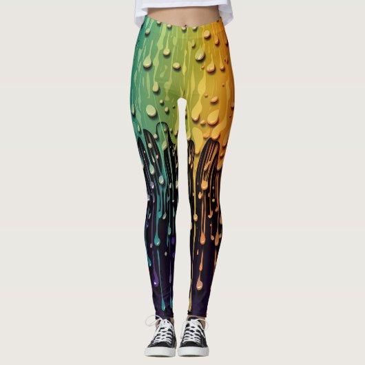 Zwarte regenboog waterdruppels leggings (Voorkant)