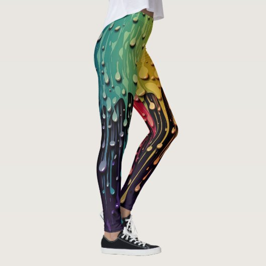 Zwarte regenboog waterdruppels leggings (Rechts)