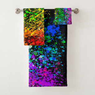 Zwarte regenboogkleur Verf Splatter Kleurig Bad Handdoek