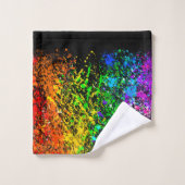 Zwarte regenboogkleur Verf Splatter Kleurig Bad Handdoek (Wasdoekje)