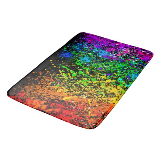 Zwarte regenboogkleur Verf Splatter Kleurig Badmat (Gekanteld)