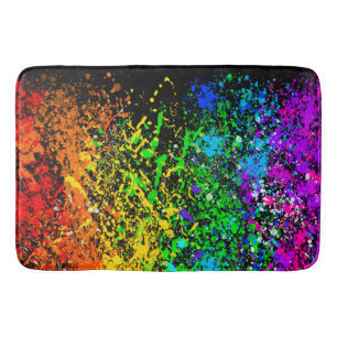 Zwarte regenboogkleur Verf Splatter Kleurig Badmat