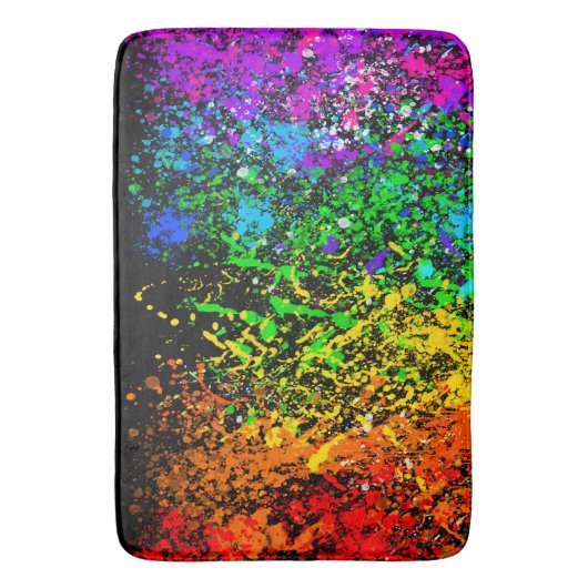 Zwarte regenboogkleur Verf Splatter Kleurig Badmat (Voorkant Verticaal)