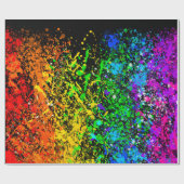 Zwarte regenboogkleur Verf Splatter Kleurig Cadeaupapier (Vlak)