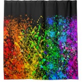 Zwarte regenboogkleur Verf Splatter Kleurig Douchegordijn (Voorkant)