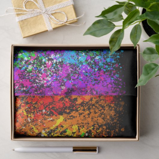 Zwarte regenboogkleur Verf Splatter Kleurig Tissuepapier (Geschenk)