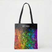 Zwarte regenboogkleur Verf Splatter Kleurig Tote Bag (Voorkant)