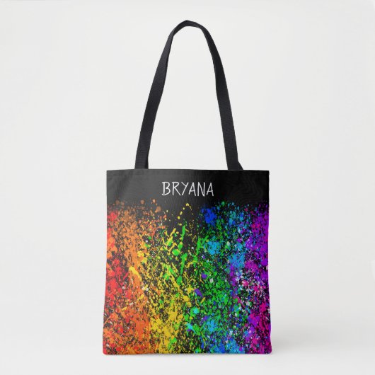 Zwarte regenboogkleur Verf Splatter Kleurig Tote Bag (Voorkant)