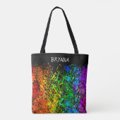 Zwarte regenboogkleur Verf Splatter Kleurig Tote Bag (Achterkant)