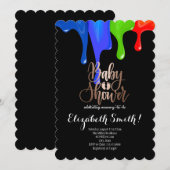 Zwarte, regenboogkleurige sterren Baby shower Kaart (Voorkant / Achterkant)