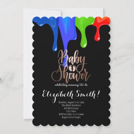 Zwarte, regenboogkleurige sterren Baby shower Kaart (Voorkant)