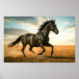 Zwarte Renpaard in Beweging Poster