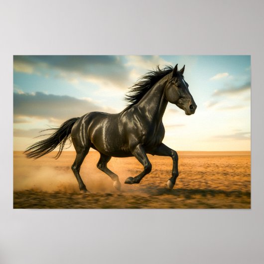 Zwarte Renpaard in Beweging Poster (Voorkant)