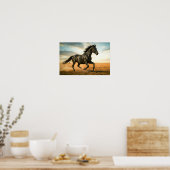 Zwarte Renpaard in Beweging Poster (Keuken)
