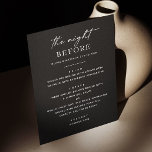 Zwarte repetitie diner | Modern de avond ervoor Menu<br><div class="desc">Vier "The Night Before" in stijl met dit moderne zwarte repetitiemenu. Ontworpen met een gedurfde,  minimalistische lay-out en elegante typografie,  is het perfect voor koppels die een strakke en verfijnde look willen. Pas de tekst aan om uw dinercursussen te presenteren en creëer een gepolijste finishing touch voor uw pre-huwelijksavond.</div>