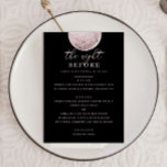 Zwarte repetitie diner | Zachte roze blush moon Menu<br><div class="desc">Breng gedurfde elegantie en mystieke charme naar uw repetitiediner met deze hemelse menukaart. Met een zacht gloeiende maanstand tegen een rijke zwarte achtergrond, combineert dit ontwerp moderne sophisticatie met kosmische romance. Ideaal voor avonden voor feesten met een humeurige, spirituele of alternatieve sfeer. Het past moeiteloos in hemelse, gotische of boho-thema-evenementen....</div>