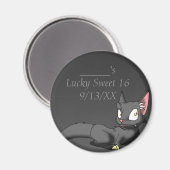 Zwarte reptiel kat 1 magneet (Voorkant / Achterkant)