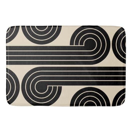zwarte retro Abstracte lijnen Badmat (Voorkant)