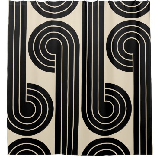 zwarte retro Abstracte lijnen Douchegordijn (Voorkant)