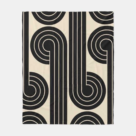 zwarte retro Abstracte lijnen Fleece Deken (Voorkant)
