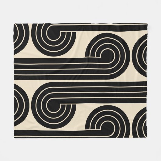zwarte retro Abstracte lijnen Fleece Deken (Voorkant (Horizontaal))
