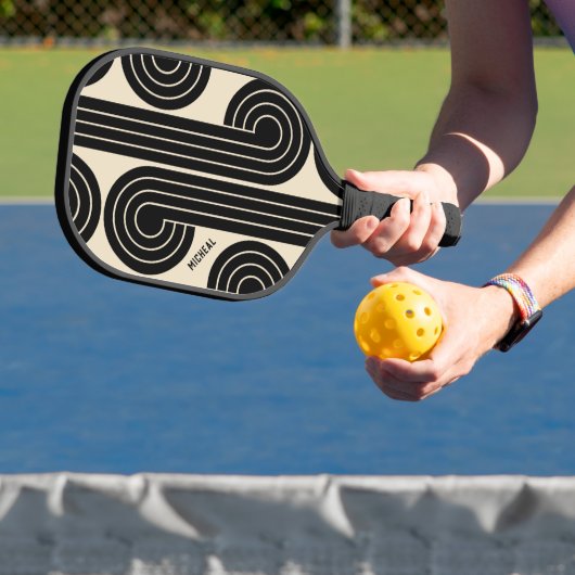 zwarte retro Abstracte lijnen Pickleball Paddle (Insitu)