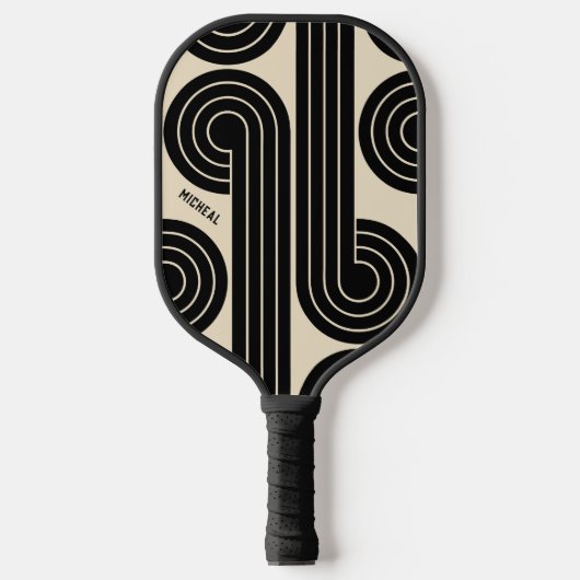 zwarte retro Abstracte lijnen Pickleball Paddle (Voorkant)